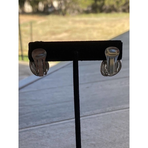 Vintage Clip Ons Earrings Silver Tone Abstract Design Geometric Art Deco - Picture 11 of 11